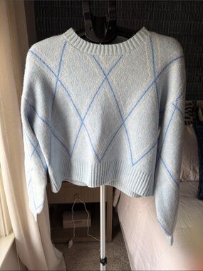 Francesca's Collections Pale Blue Argyle Crewneck Sweater